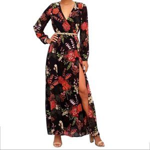 Lulus Floral Long Sleeve Floral Maxi Slit Dress, M